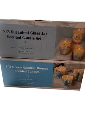 Set of  3 candles Ocean Nautical Themed Scented Candles - or succulent choose 1